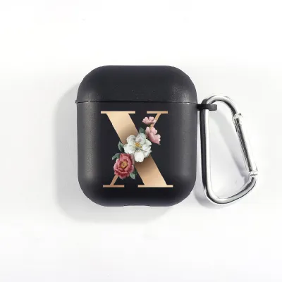 Floral Decor Gold Alphabet Letter AirPods Bluetooth Headset Case Clamshell TPU Fashion