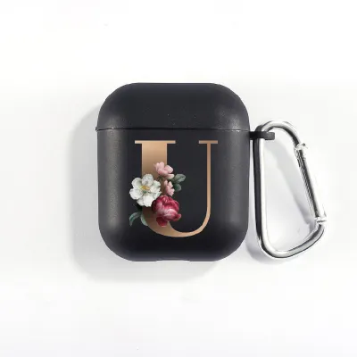 Floral Decor Gold Alphabet Letter AirPods Bluetooth Headset Case Clamshell TPU Fashion