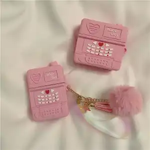 Creative Pink Phone Shape Silicone AirPods Case for Apple Wireless Headphones