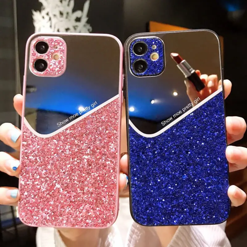Fashion Mirror Design Shiny Sequins Decor Phone Case
