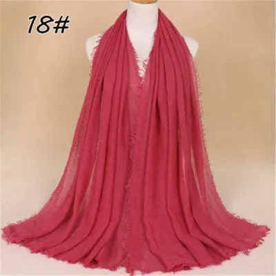 Women Solid Color Muslim Crinkle Hijab Scarf Cotton Rectangle 180cm x 90cm