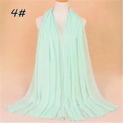 Women Solid Color Muslim Crinkle Hijab Scarf Cotton Rectangle 180cm x 90cm