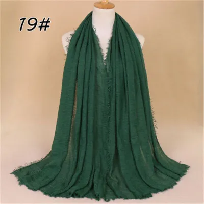 Women Solid Color Muslim Crinkle Hijab Scarf Cotton Rectangle 180cm x 90cm