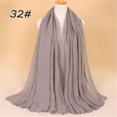 Women Solid Color Muslim Crinkle Hijab Scarf Cotton Rectangle 180cm x 90cm