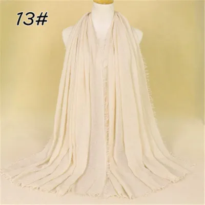 Women Solid Color Muslim Crinkle Hijab Scarf Cotton Rectangle 180cm x 90cm