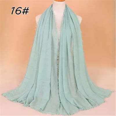 Women Solid Color Muslim Crinkle Hijab Scarf Cotton Rectangle 180cm x 90cm