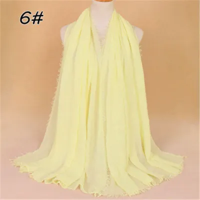 Women Solid Color Muslim Crinkle Hijab Scarf Cotton Rectangle 180cm x 90cm