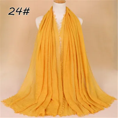 Women Solid Color Muslim Crinkle Hijab Scarf Cotton Rectangle 180cm x 90cm