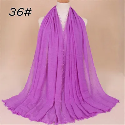 Women Solid Color Muslim Crinkle Hijab Scarf Cotton Rectangle 180cm x 90cm