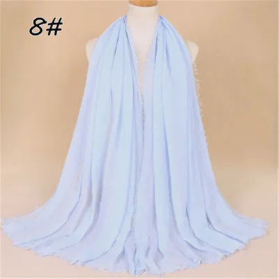 Women Solid Color Muslim Crinkle Hijab Scarf Cotton Rectangle 180cm x 90cm