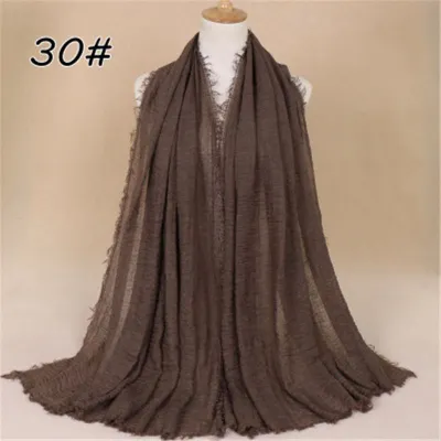 Women Solid Color Muslim Crinkle Hijab Scarf Cotton Rectangle 180cm x 90cm