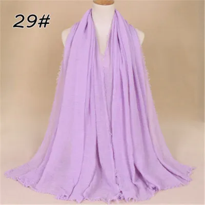 Women Solid Color Muslim Crinkle Hijab Scarf Cotton Rectangle 180cm x 90cm