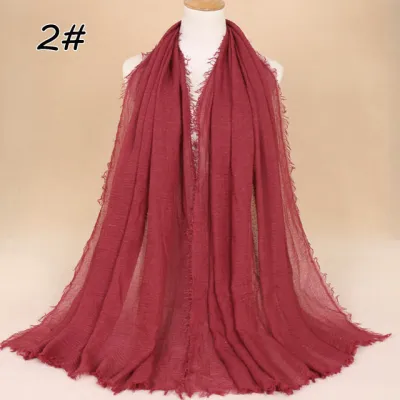 Women Solid Color Muslim Crinkle Hijab Scarf Cotton Rectangle 180cm x 90cm