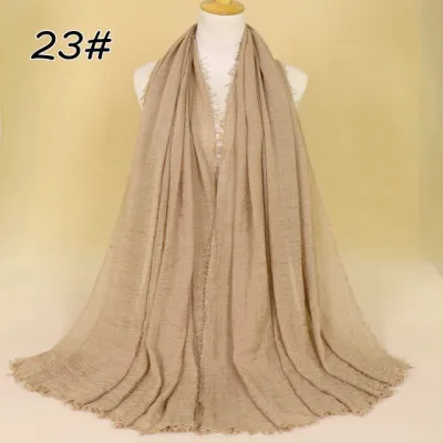 Women Solid Color Muslim Crinkle Hijab Scarf Cotton Rectangle 180cm x 90cm