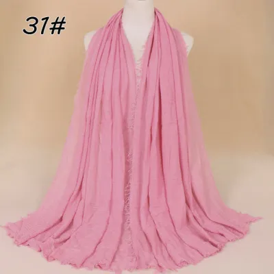 Women Solid Color Muslim Crinkle Hijab Scarf Cotton Rectangle 180cm x 90cm