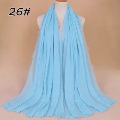 Women Solid Color Muslim Crinkle Hijab Scarf Cotton Rectangle 180cm x 90cm