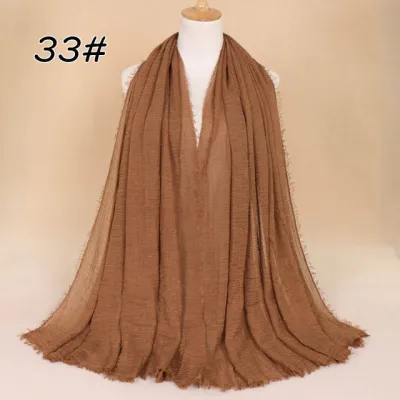 Women Solid Color Muslim Crinkle Hijab Scarf Cotton Rectangle 180cm x 90cm