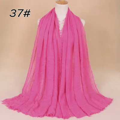 Women Solid Color Muslim Crinkle Hijab Scarf Cotton Rectangle 180cm x 90cm