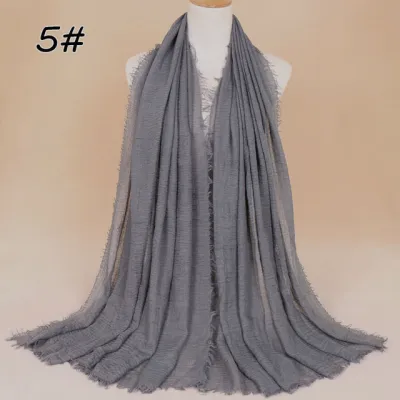 Women Solid Color Muslim Crinkle Hijab Scarf Cotton Rectangle 180cm x 90cm