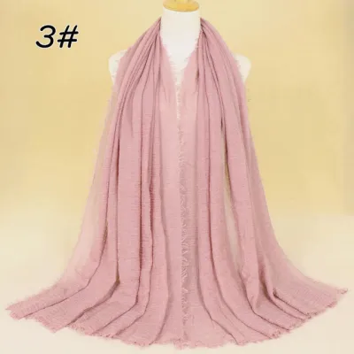 Women Solid Color Muslim Crinkle Hijab Scarf Cotton Rectangle 180cm x 90cm