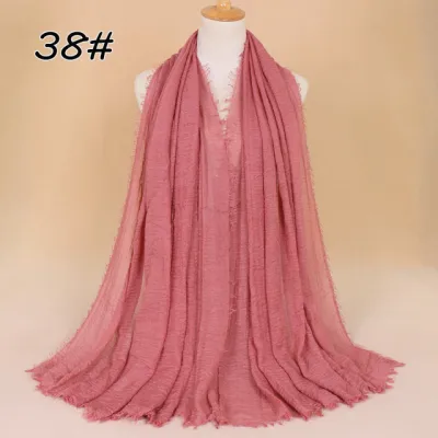 Women Solid Color Muslim Crinkle Hijab Scarf Cotton Rectangle 180cm x 90cm