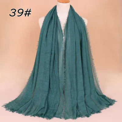 Women Solid Color Muslim Crinkle Hijab Scarf Cotton Rectangle 180cm x 90cm