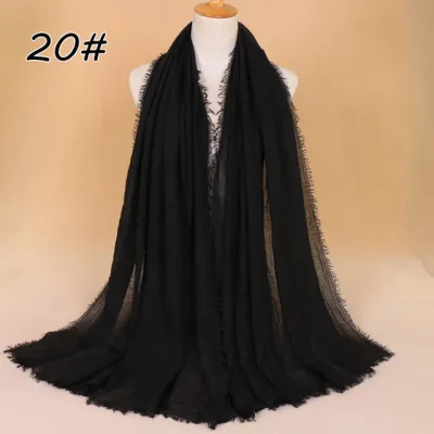 Women Solid Color Muslim Crinkle Hijab Scarf Cotton Rectangle 180cm x 90cm