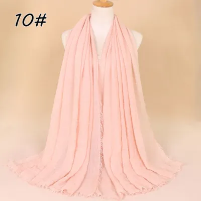 Women Solid Color Muslim Crinkle Hijab Scarf Cotton Rectangle 180cm x 90cm