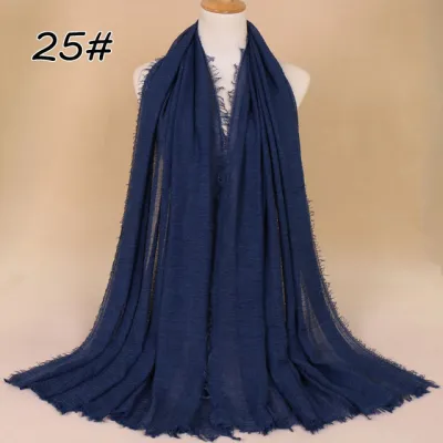Women Solid Color Muslim Crinkle Hijab Scarf Cotton Rectangle 180cm x 90cm