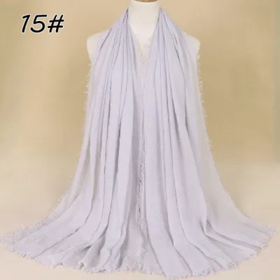 Women Solid Color Muslim Crinkle Hijab Scarf Cotton Rectangle 180cm x 90cm