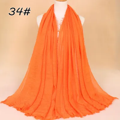 Women Solid Color Muslim Crinkle Hijab Scarf Cotton Rectangle 180cm x 90cm