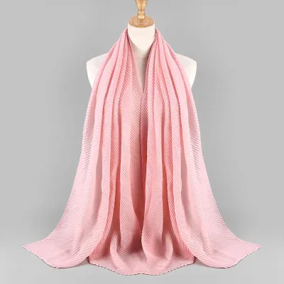 Women's Fashion Twill Pleated Hijab Scarf Retro Ethnic Style
