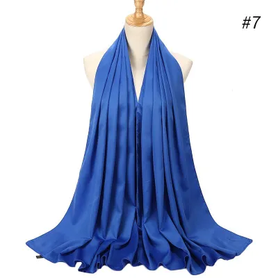 65*175cm Women Solid Imitation Silk Hijab Scarf
