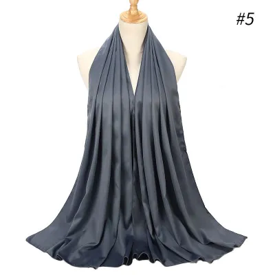 65*175cm Women Solid Imitation Silk Hijab Scarf