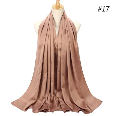 65*175cm Women Solid Imitation Silk Hijab Scarf