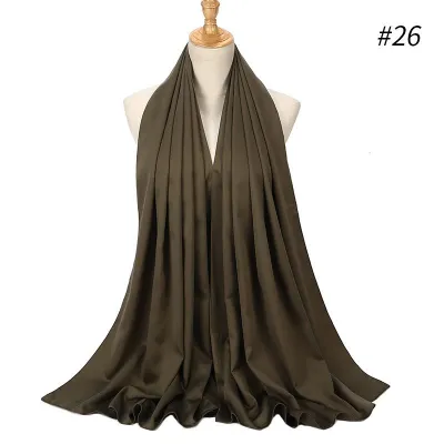 65*175cm Women Solid Imitation Silk Hijab Scarf