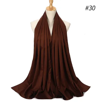 65*175cm Women Solid Imitation Silk Hijab Scarf