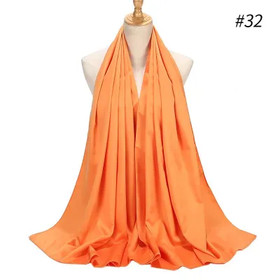 65*175cm Women Solid Imitation Silk Hijab Scarf