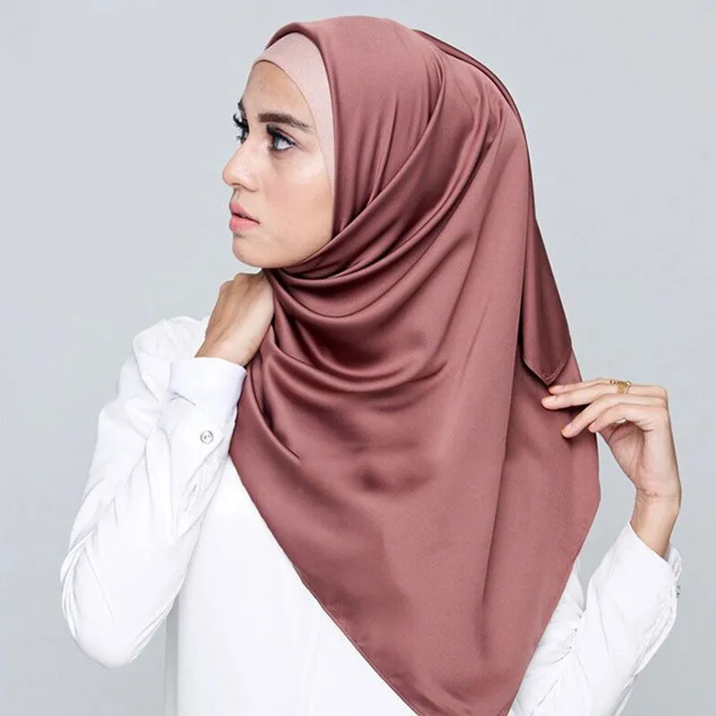65*175cm Women Solid Imitation Silk Hijab Scarf