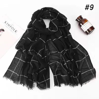 Muslim Cotton Hijab Scarf 80x180cm Plaid Print Retro Ethnic