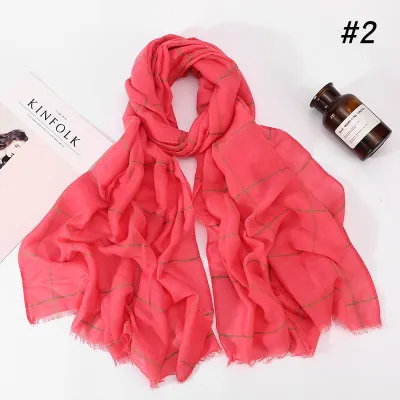 Muslim Cotton Hijab Scarf 80x180cm Plaid Print Retro Ethnic