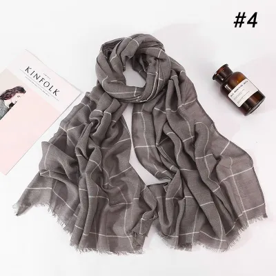 Muslim Cotton Hijab Scarf 80x180cm Plaid Print Retro Ethnic