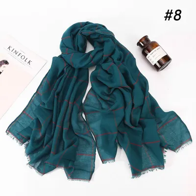 Muslim Cotton Hijab Scarf 80x180cm Plaid Print Retro Ethnic