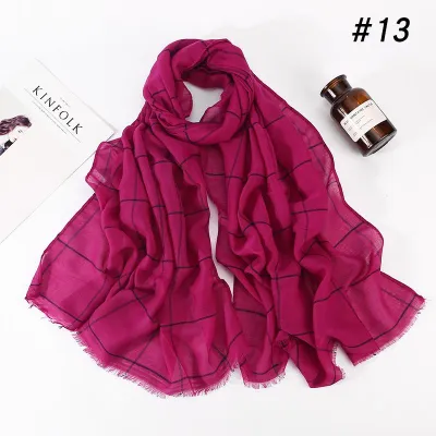 Muslim Cotton Hijab Scarf 80x180cm Plaid Print Retro Ethnic
