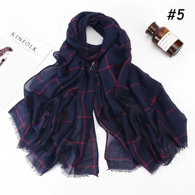 Muslim Cotton Hijab Scarf 80x180cm Plaid Print Retro Ethnic