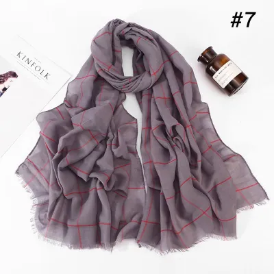 Muslim Cotton Hijab Scarf 80x180cm Plaid Print Retro Ethnic