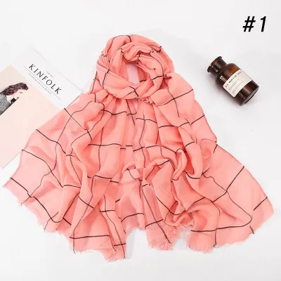 Muslim Cotton Hijab Scarf 80x180cm Plaid Print Retro Ethnic