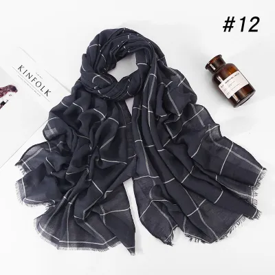 Muslim Cotton Hijab Scarf 80x180cm Plaid Print Retro Ethnic