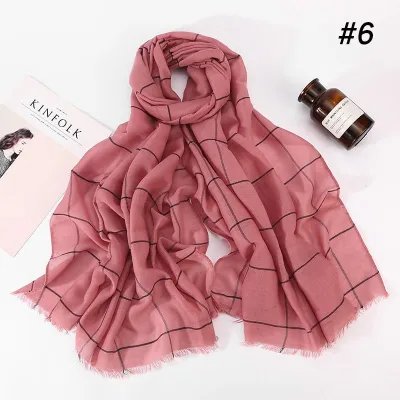 Muslim Cotton Hijab Scarf 80x180cm Plaid Print Retro Ethnic