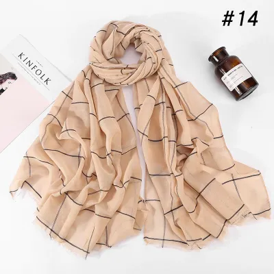 Muslim Cotton Hijab Scarf 80x180cm Plaid Print Retro Ethnic